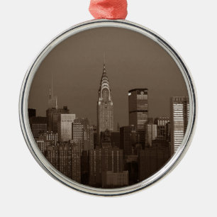 Ornamento De Metal Sepia Nova Iorque Skyline