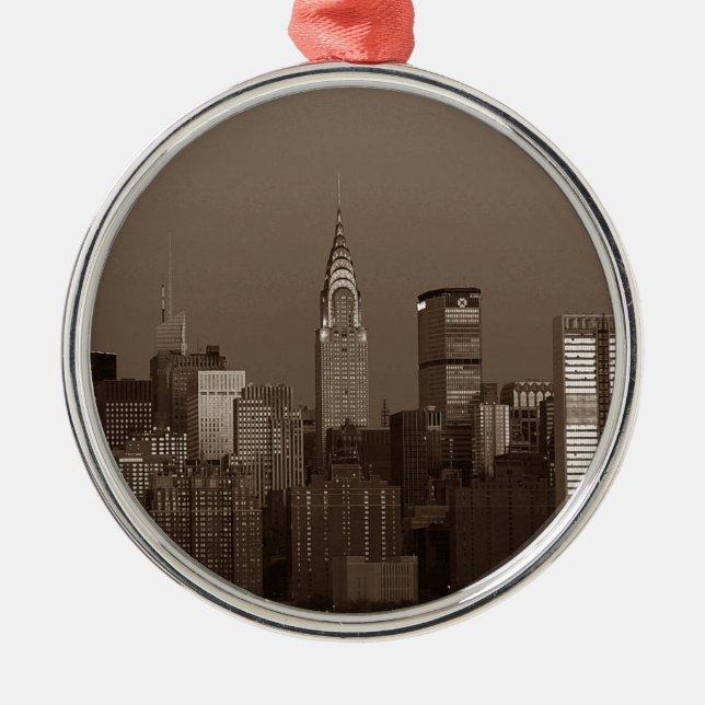 Ornamento De Metal Sepia Nova Iorque Skyline (Frente)