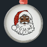 Ornamento De Metal sequências de preto santa claus<br><div class="desc">"papais noeis negros",  "american africano",  "afro american",  "natristmas africano",  "papais noeis africanos",  kwanzaa,  kwanza,  "natal negro",  "santa claus",  natal,  xmas,  "branco vermelho",  sequências,  glitter,  papais noeis,  "natal engraçado",  retro, </div>