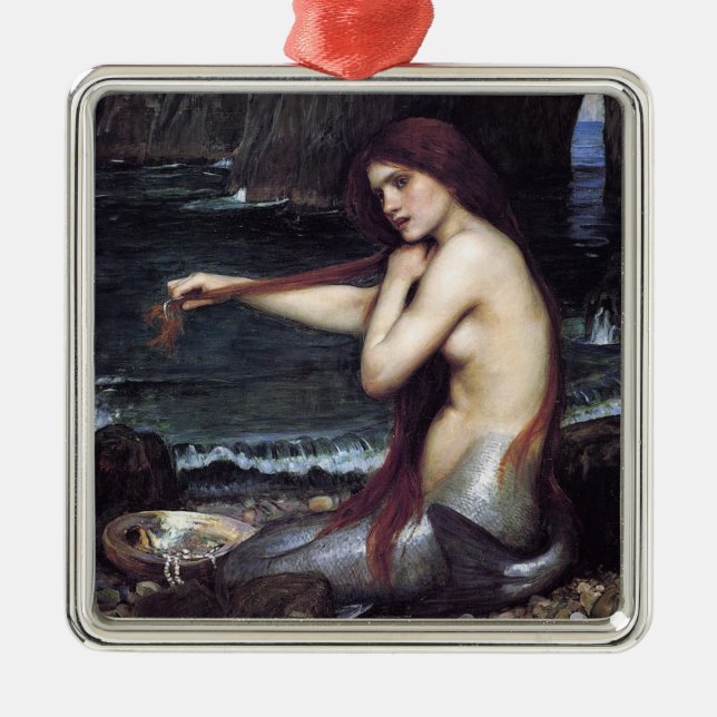 Ornamento De Metal Sereia na praia (Frente)