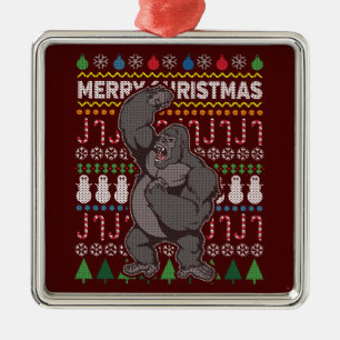 Ornamento De Metal Série "Gorilla Ugly Christmas Sweater"