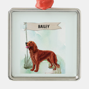 Ornamento De Metal Setter Irlandês Aquarela Cachorro Personalizado