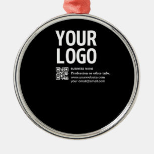 Ornamento De Metal Seu logotipo c/ código QR e texto editáveis