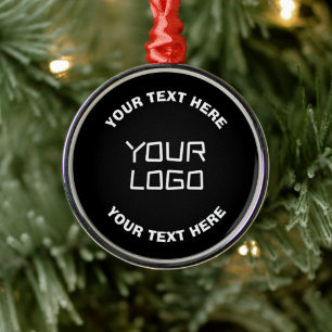 Ornamento De Metal Seu logotipo ou imagem e texto editável Preto &