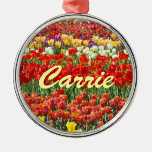 Ornamento De Metal Seu nome Ornaments - Flores de Tulip personalizada