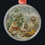 Ornamento De Metal Shared Warmth Whimsical Farmhouse Animals Campfire<br><div class="desc">🐾 Shared Warmth - Whimsical Winter Friends Metal Ornament On a quiet, snowy Christmas night, there is something deeply comforting about sharing warmth with friends. This piece captures a gentle winter moment where a dog, a cat, a rabbit, a duck, and a hen gather around a small campfire beside a...</div>