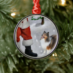 Ornamento De Metal Shetland Sheepdog com Natal para Papais noeis