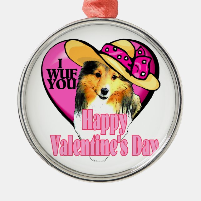 Ornamento De Metal Shetland Sheepdog Sheltie Dia de os namorados (Frente)