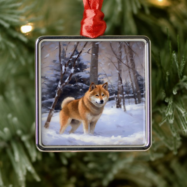 Ornamento De Metal Shiba Inu Deixe-o nevar no Natal (Árvore)
