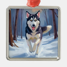 Ornamento De Metal Siberian Husky | Dog Painting Winter