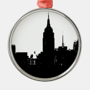 Ornamento De Metal Silhouette Black White New York