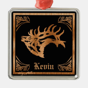 Ornamento De Metal Silhouette de Madeira Bull Elk