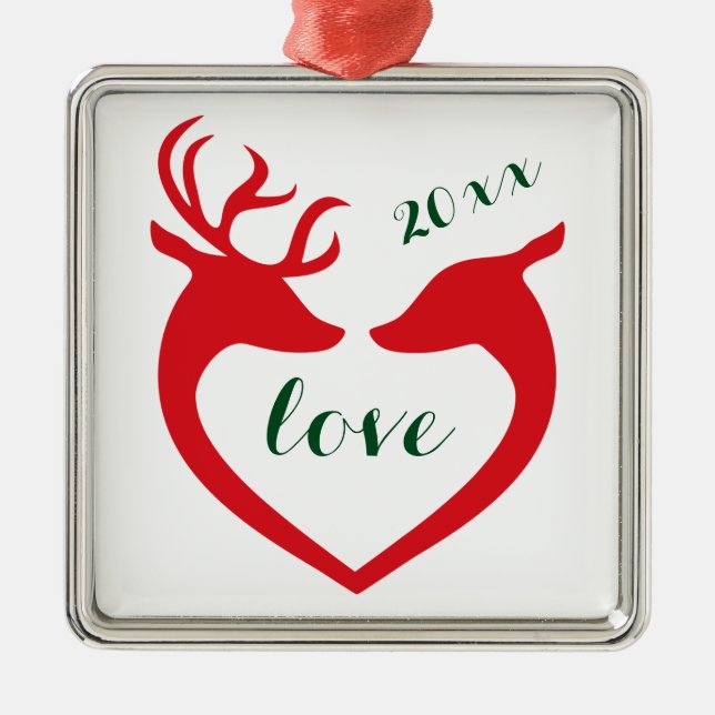 Ornamento De Metal Silhouette Heart Deer Casal personalizado apaixona (Frente)