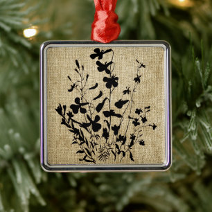 Ornamento De Metal Silhoule de Flores Selvagem Burlap