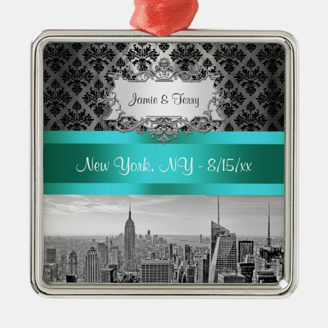Ornamento De Metal Silhueta da Cidade de NY PB B3 Damask F2 - Ornamen (Frente)