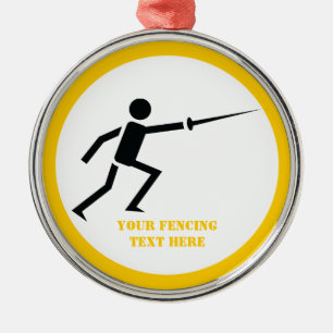Ornamento De Metal Silhueta preta de Fencer com esgrima personalizada