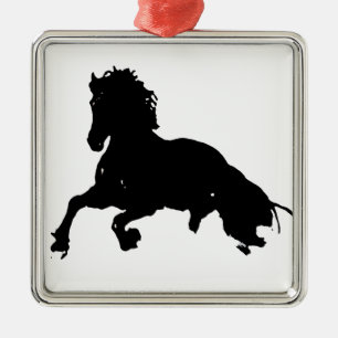Ornamento De Metal Silhuette de Cavalo Branco Negro Corrente