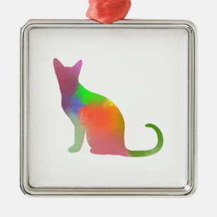 Ornamento De Metal Silhuette Gato de Aquarela