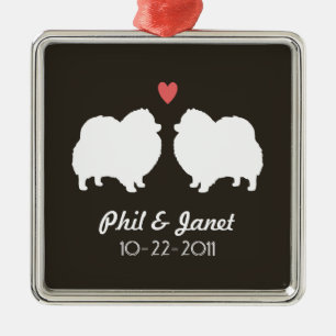 Ornamento De Metal Silhuettes Brancos Pomeranianos Adoram Cães Person