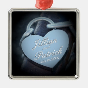 Ornamento De Metal Silver Gray Padlock Chain Link Lovers