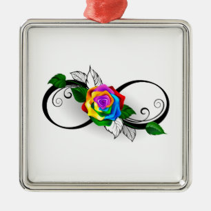 Ornamento De Metal Símbolo de Infinito com Rosa Arco-íris