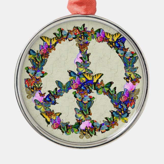 Ornamento De Metal Símbolo de paz da borboleta (Frente)