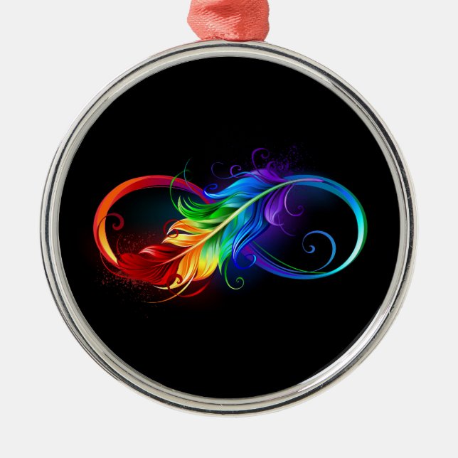 Ornamento De Metal Símbolo Infinito com Pena Arco-Íris (Frente)