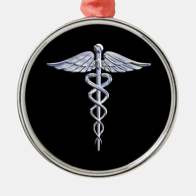 Ornamento De Metal Símbolo médico de Caduceus a preto (Frente)