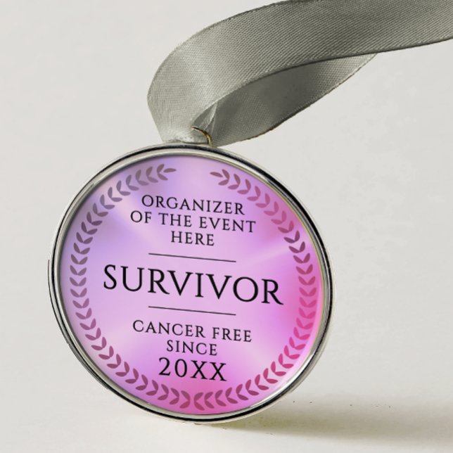 Ornamento De Metal Simple Pink Survivor Awareness Fundraiser Medal (Criador carregado)