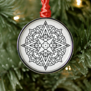 Ornamento De Metal Simples Mandala Preto e Branco