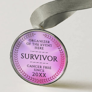 Ornamento De Metal Simples Medalha Cor-de-Rosa de Conscientização par