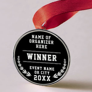 Ornamento De Metal Simples Medalha Preta e Branca de Empresa Esportiv
