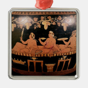 Ornamento De Metal Simpósio que mostra três homens que jogam cottab
