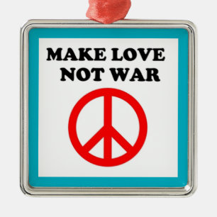 ORNAMENTO DE METAL SINAL DE PAZ "FAÇA O AMOR NÃO GUERRA"