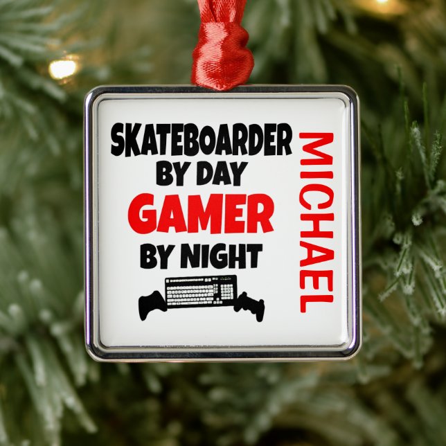 Ornamento De Metal Skateboarder ama Jogar Videos games (Árvore)