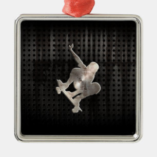 Ornamento De Metal Skateboarding; Preto legal