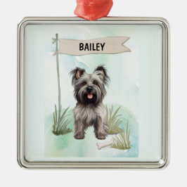 Ornamento De Metal Skye Terrier Aquarela Cachorro Personalizado