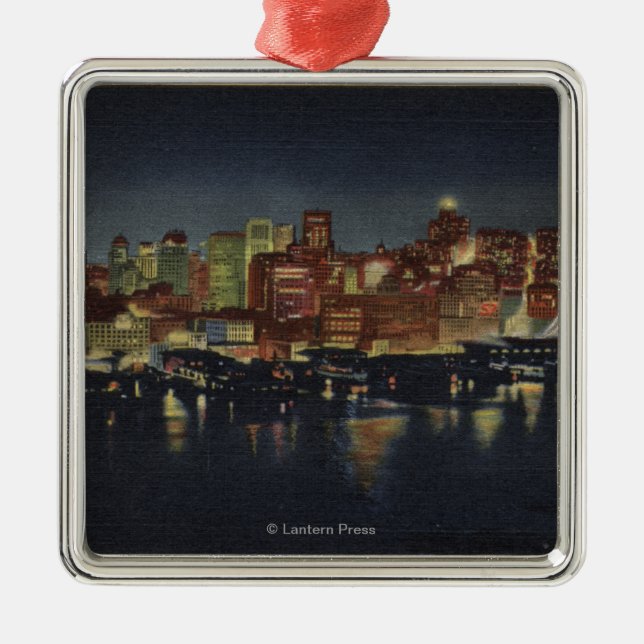 Ornamento De Metal Skyline da noite "da cidade da rainha do (Frente)