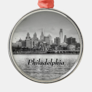 Ornamento De Metal Skyline de Philadelphfia em preto e branco