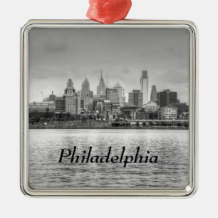 Ornamento De Metal Skyline de Philadelphfia em preto e branco