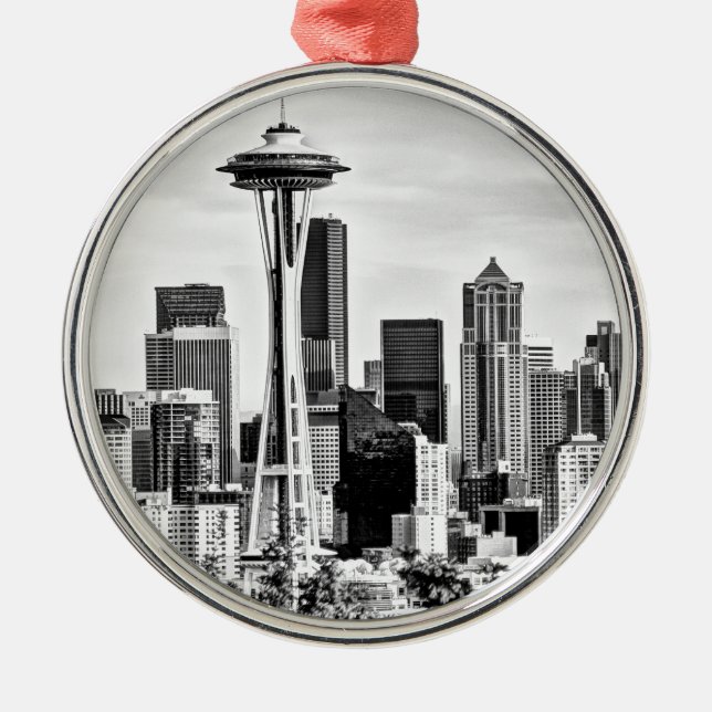 Ornamento De Metal Skyline de Seattle (Frente)