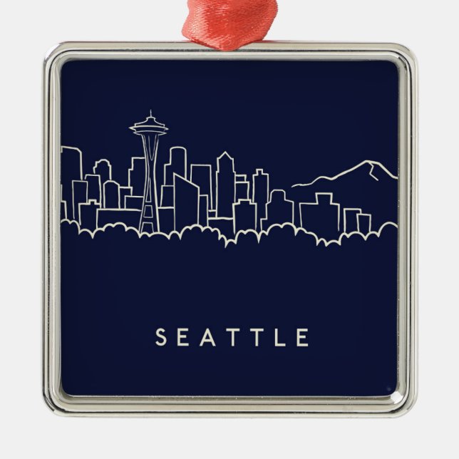 Ornamento De Metal Skyline de Seattle (Frente)
