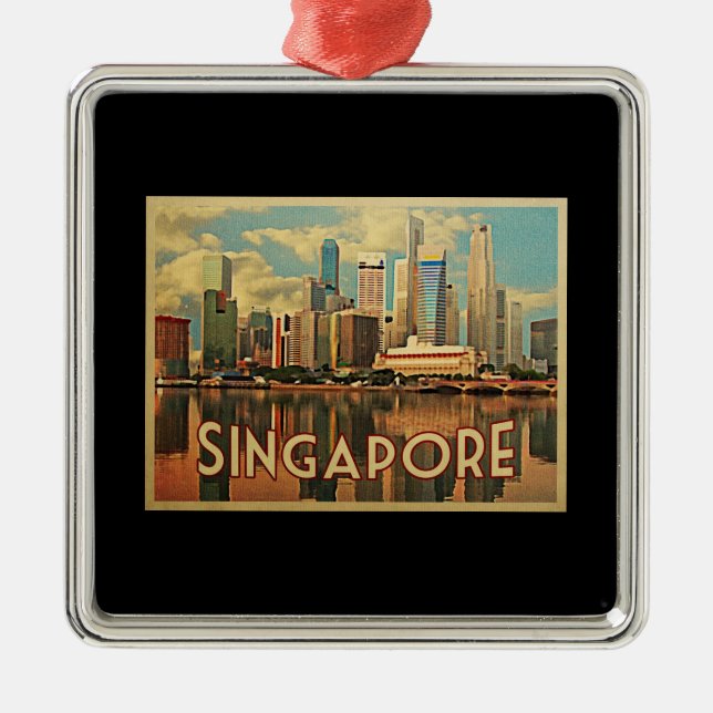 Ornamento De Metal Skyline de Singapura (Frente)