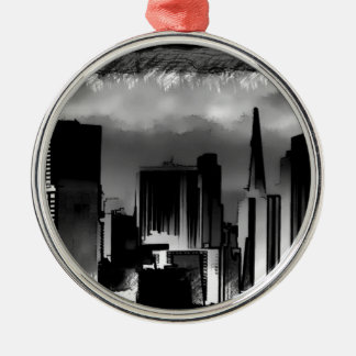 Ornamento De Metal Skyline Sketch Chicago em preto e branco