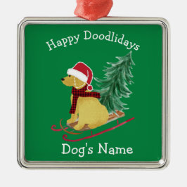 Ornamento De Metal Sled de Natal Personalizado de Goldendoodle