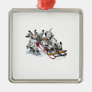 Ornamento De Metal Sledding Dalmatian dos filhotes de cachorro