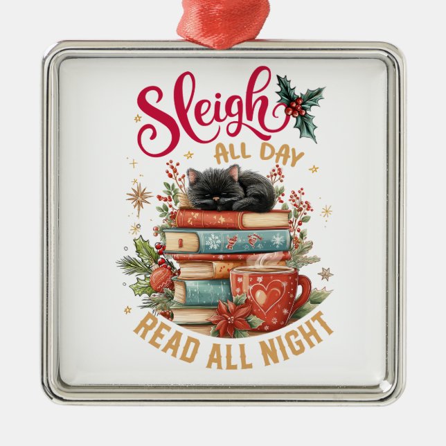 Ornamento De Metal Sleigh All Day Read All Night  (Frente)