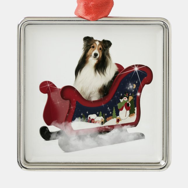 Ornamento De Metal Sleigh Sheltie (Frente)