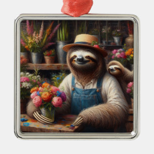 Ornamento De Metal Sloth Florist