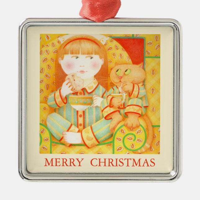 Ornamento De Metal SNACK Premium em BEDTIME + Texto/Creme (Frente)